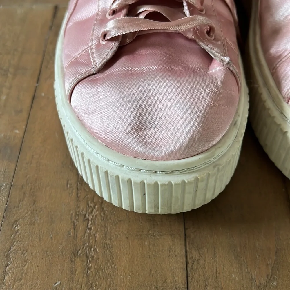 Puma basket pink satin platform sneakers